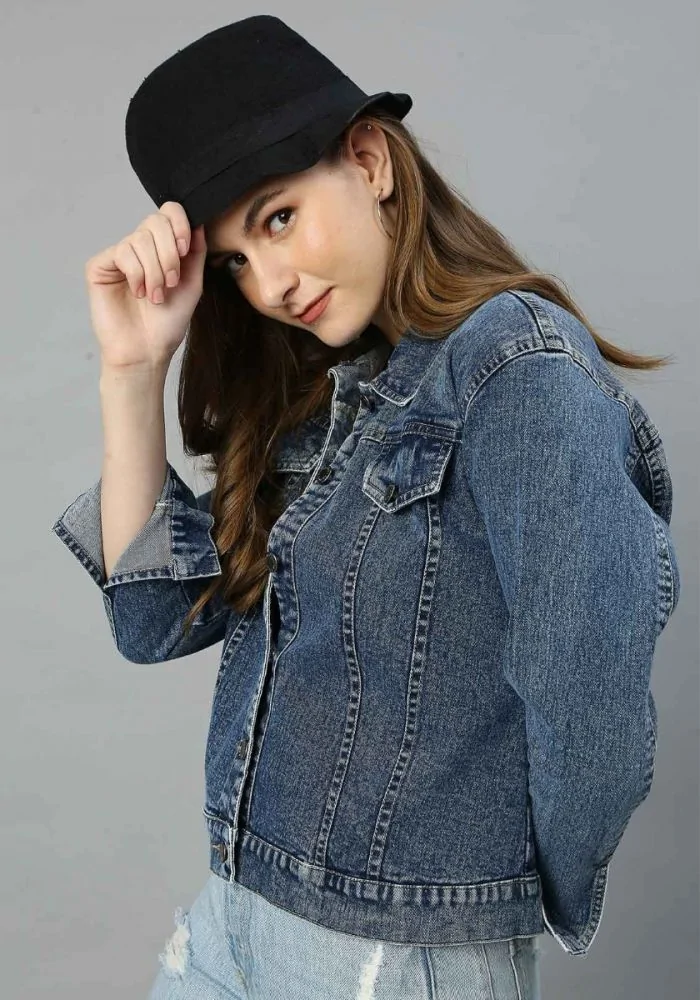 Navy denim jacket womens shop