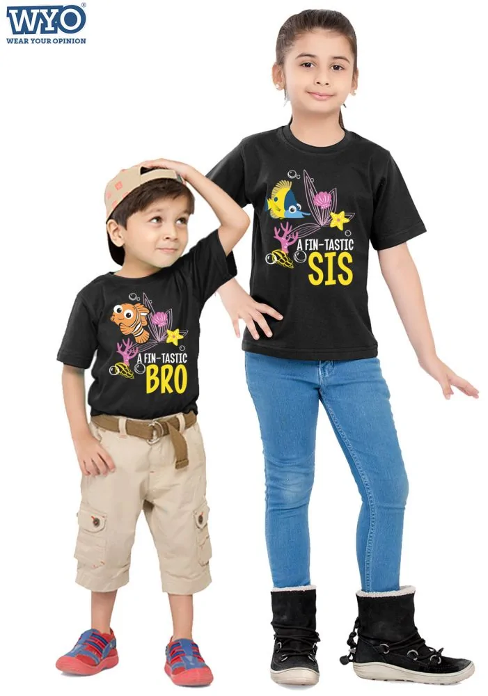 Fin Tastic Bro Sis Kids T Shirt Black