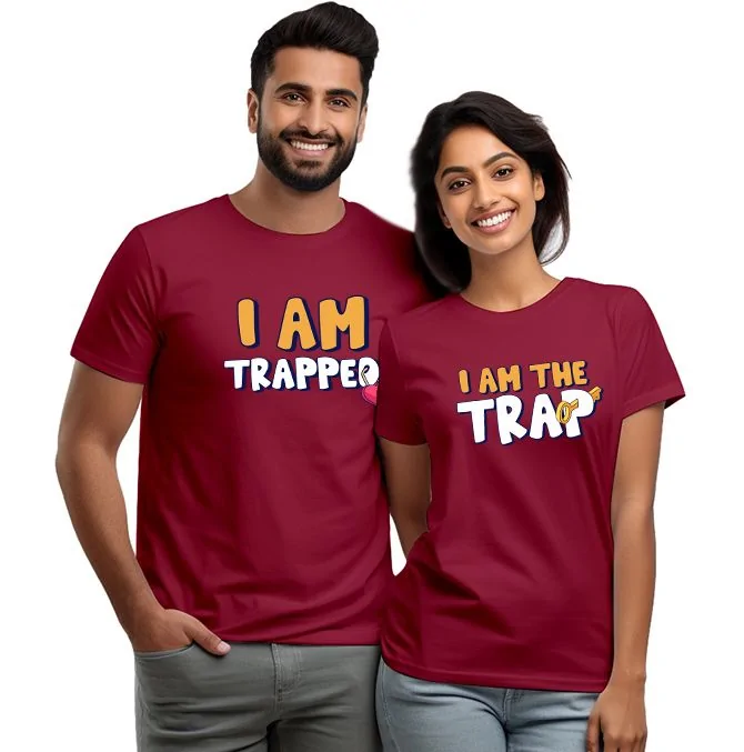 I am the Trap I am trapped Couple T shirt Maroon