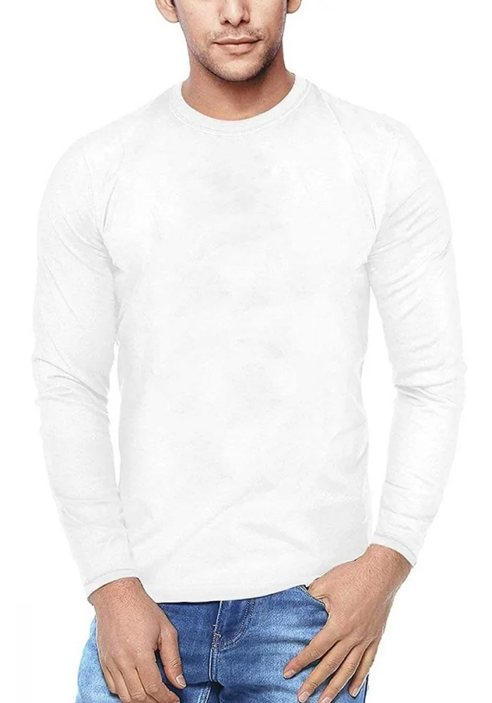 White round neck t shirt full sleeves on sale