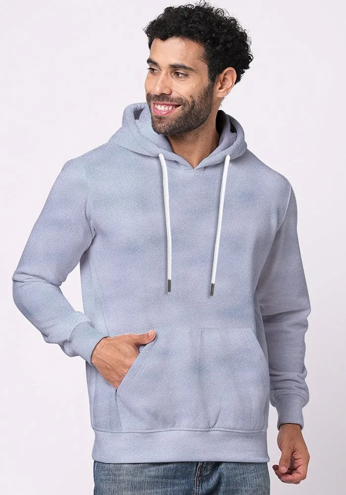 Mens Textured Kangaroo Pocket Hoodie Denim Twill