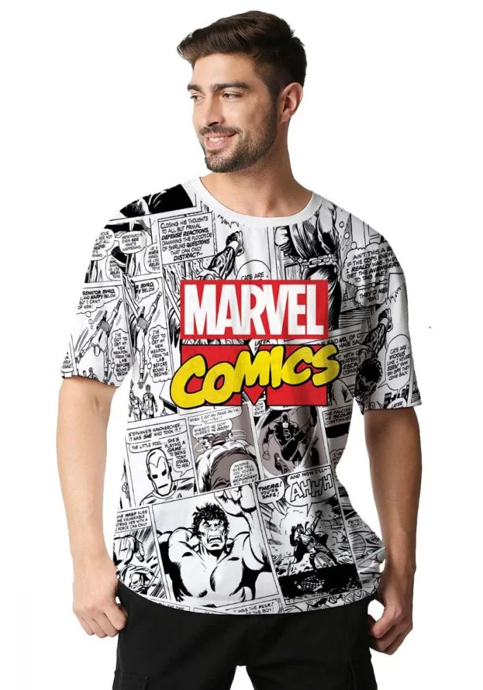 Hele tiden tilfredshed mikrocomputer Marvel Comics All over print oversized t shirt for men